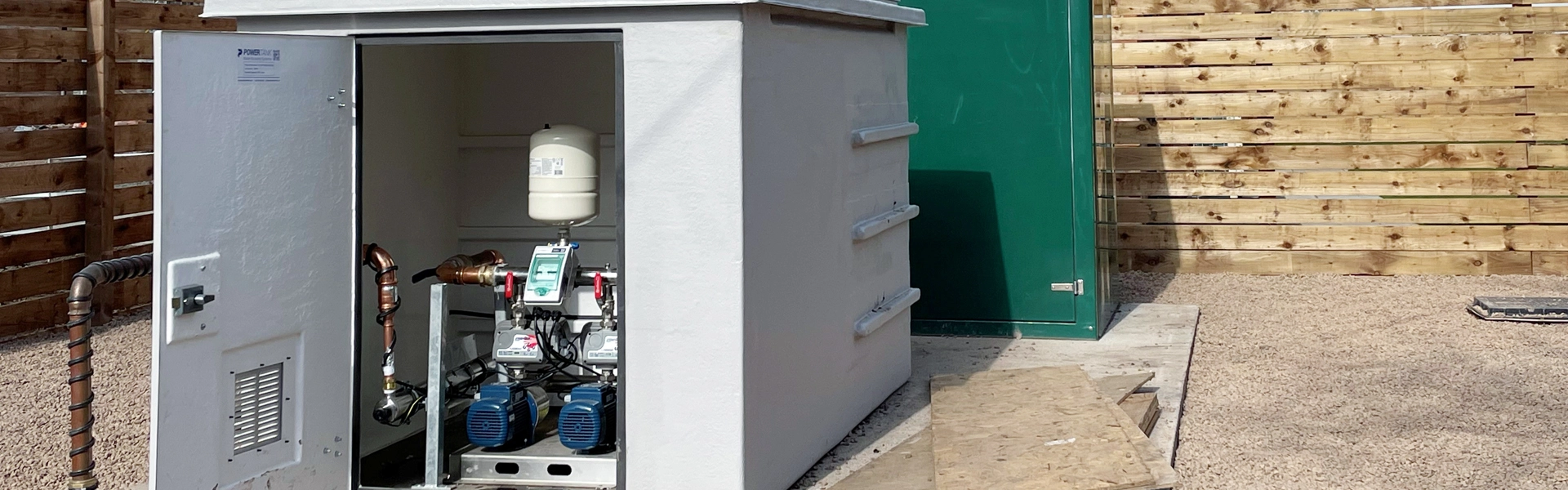 Combination unit with an open door showing the Powerboost inside.